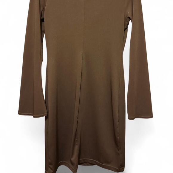 Y2K Brown collared mini dress with long sleeves - Picture 2 of 2